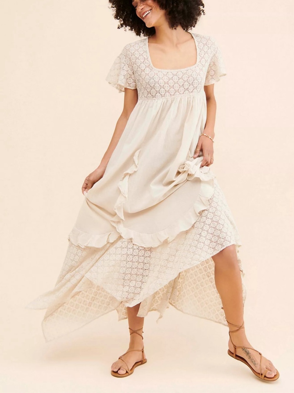 Free People Cream Lace Maxi Dress with Ruffle Details - Picture 2 of 5